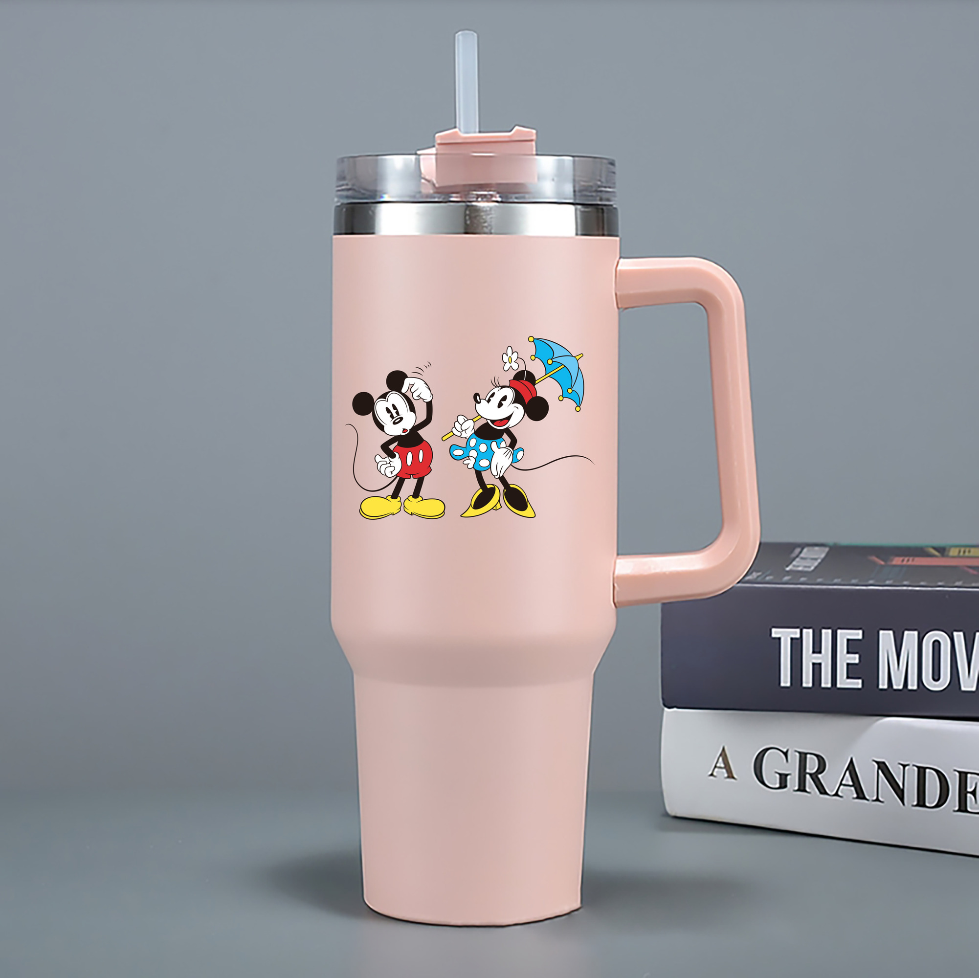（画像用） ミッキーマウス Mickey Mouse 1200mL車用タンブラー - クリスタルステッカー（プラスチックストロー付き）